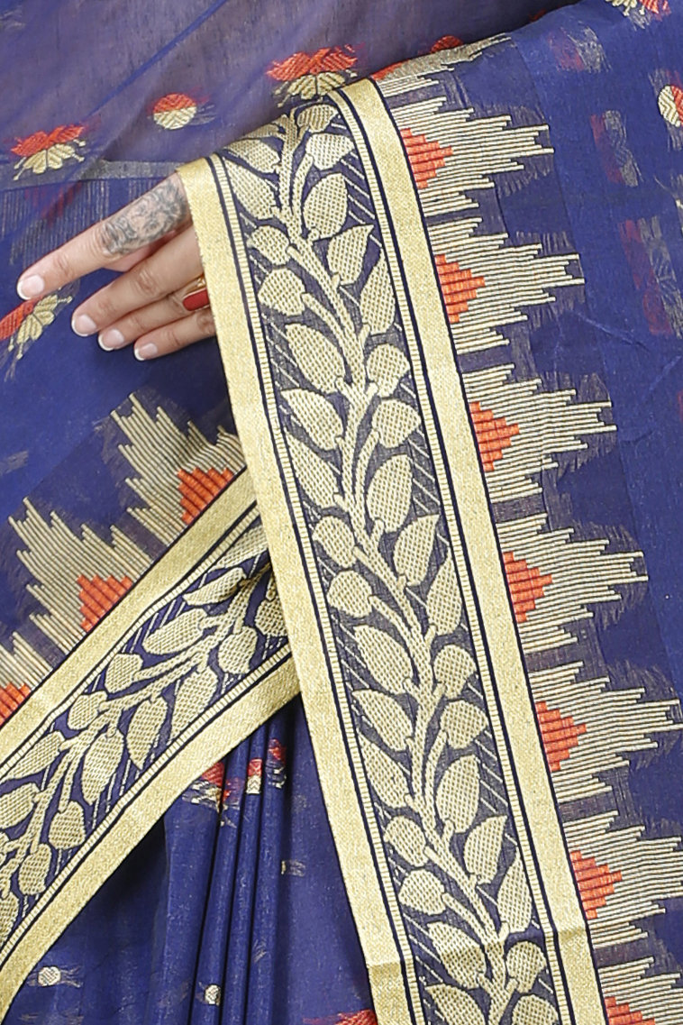 Naby Blue Pure Cotton Gunjan Tant Saree (934)